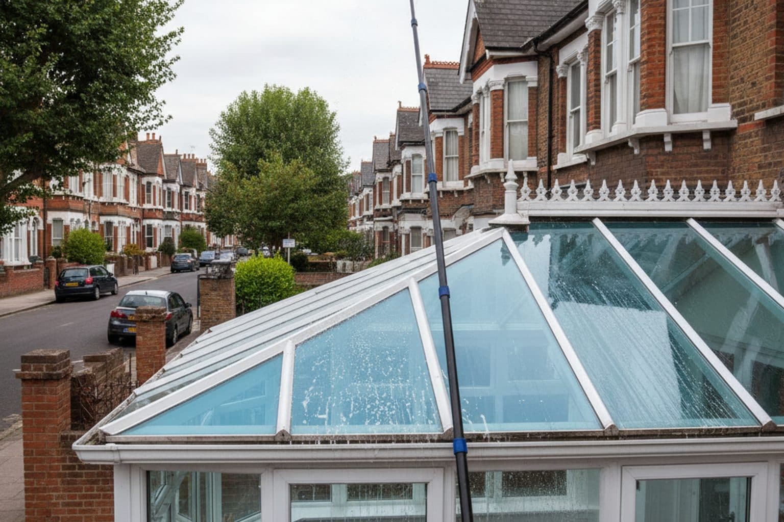 Solar panels cleaned with pure water on a South London roof